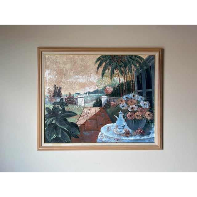 1980's Lee Reynolds Tropical - Coastal Garden Landscape Painting, Framed For Sale - Image 4 of 13