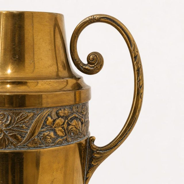 Art Nouveau Brass Floral Vases, France, 1930, Set of 2 For Sale - Image 3 of 8