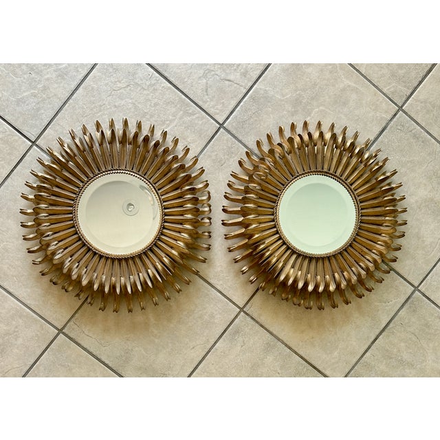 Pair Gilt Metal Eyelash Sunburst Convex Wall Mirrors For Sale - Image 18 of 18