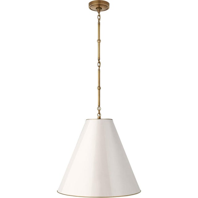 Modern Thomas O'Brien for Visual Comfort Signature Goodman Medium Hanging Light in Hand-Rubbed Antique Brass with Antique White Shade For Sale - Image 3 of 4