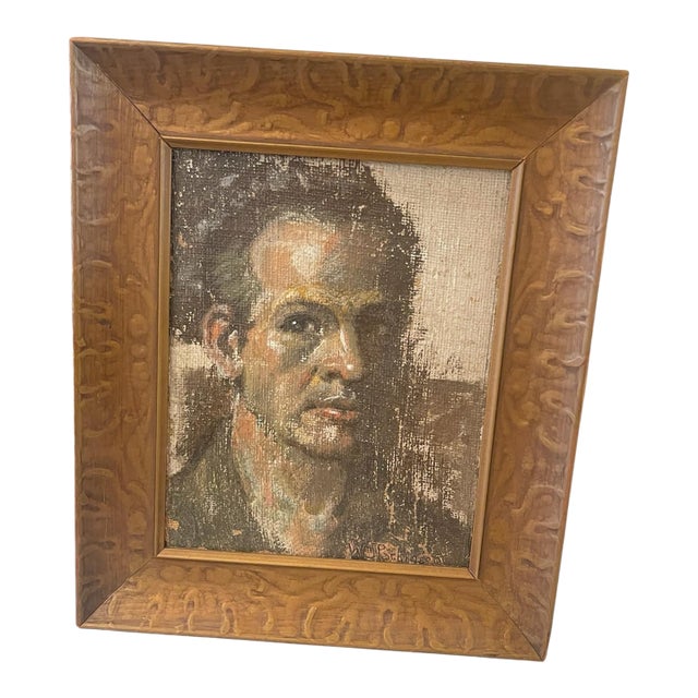 Modernist Male Portrait Oil on Board by Listed Utah Artist For Sale
