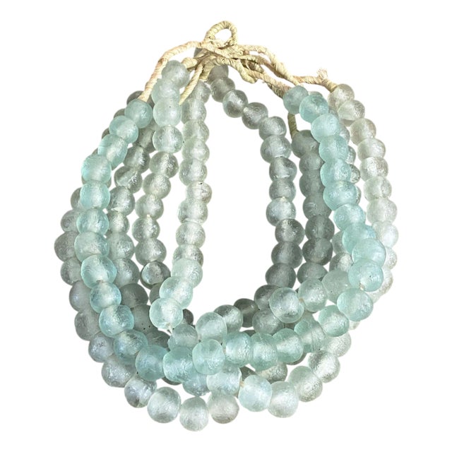 Vintage African Large Glass Light Green Trading Beads Necklace One String For Sale