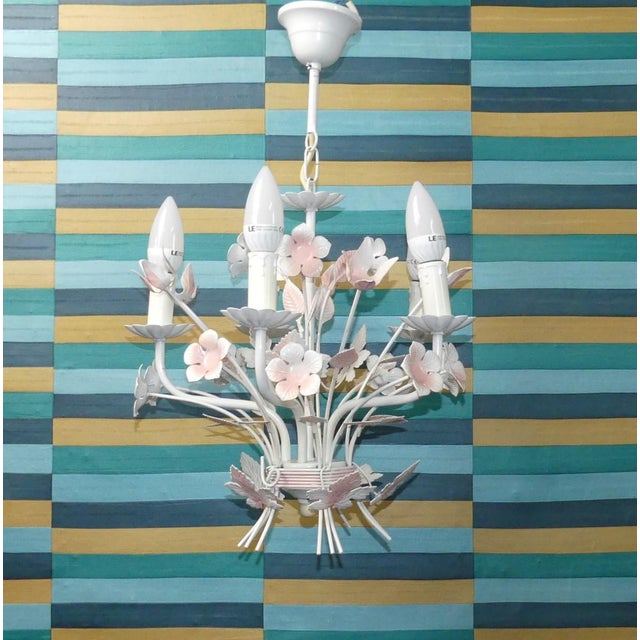 Unique Ceiling Lamp Pretty metal chandelier, a luminous bouquet of flowers :) painted pink and white with 5 "candles" For...
