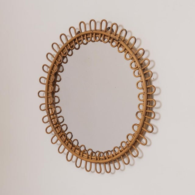 1960s Italian Rattan Circular Loop Mirror For Sale - Image 4 of 9