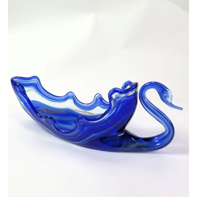 1950s Large Blue Murano Glass Swan Bowl For Sale In Boise - Image 6 of 6