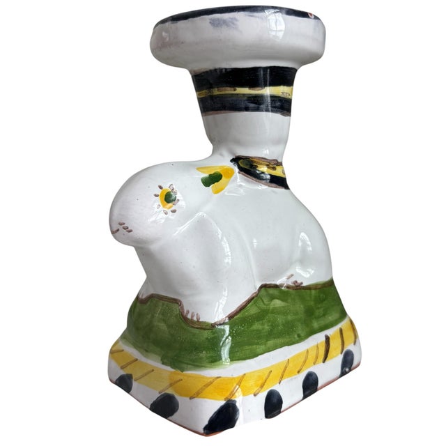 Vintage Portugal Deruta Style Hand Painted Rabbit Candlestick Holders For Sale In Chicago - Image 6 of 9