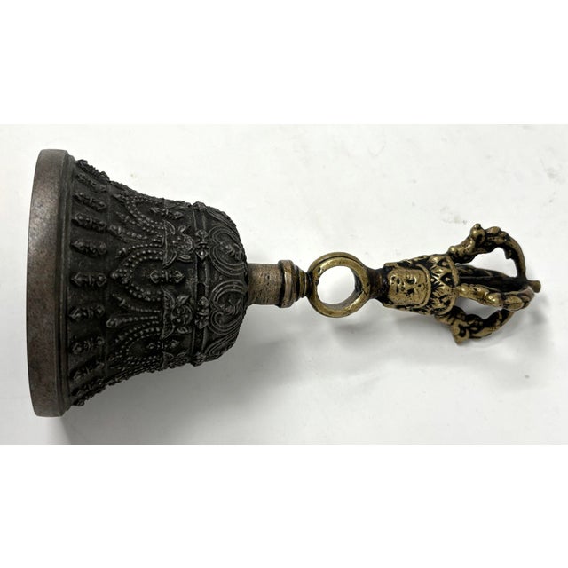 Asian Tibetan Meditation Prayer Ghanta Bell Antique Bronze Buddhist Bell For Sale - Image 10 of 12