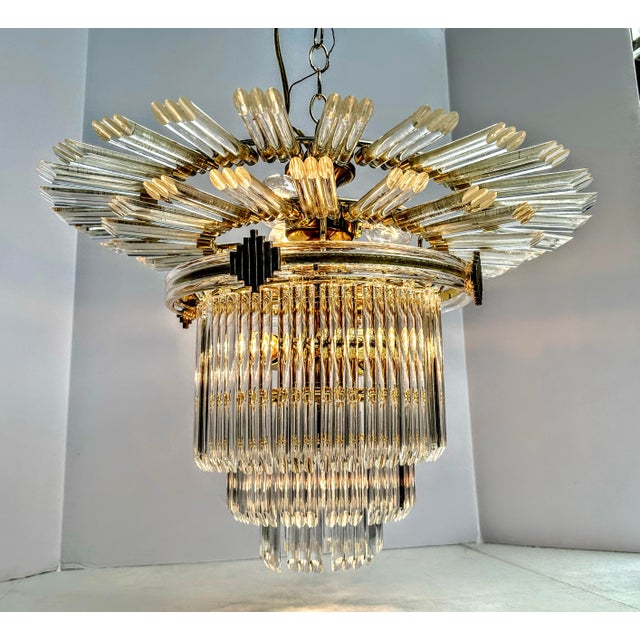 Late 20th Century 7-Light Lucite Starburst Art Deco Revival Chandelier For Sale - Image 4 of 12