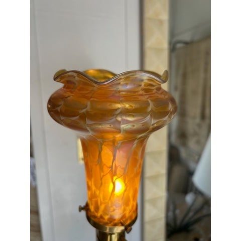 Vintage Brass Scissor Wall Lamp With Iridescent Glass Shade For Sale In Los Angeles - Image 6 of 13