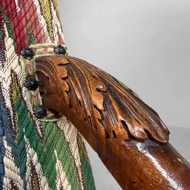 Antique Armchairs in Walnut with Ikat Pattern, Late 19th Century, Set of 2 For Sale - Image 4 of 18