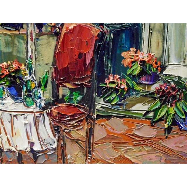 Blue Maya Eventov "A Patio Scape" Framed Original Acrylic Flowers Hand Signed 681806 For Sale - Image 8 of 11