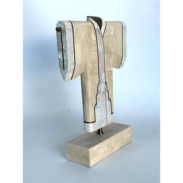 Postmodern Vintage 1980's Tessellated Stone & Brass Decorative Kimono Sculpture by Maitland Smith For Sale - Image 3 of 11