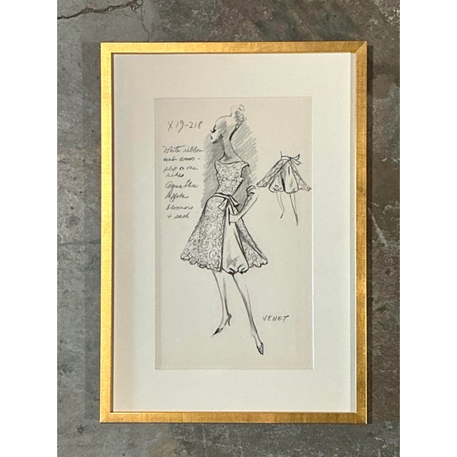 Vintage Framed Phillipe Venet Fashion Illustration For Sale - Image 11 of 12