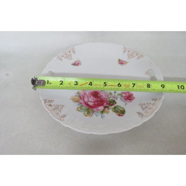 Ceramic Shabby Chic Porcelain Pink Roses Floral Serving Plate With Handles For Sale - Image 7 of 13