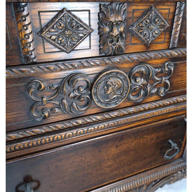 Jacobean Fine Carved Oak Sideboard Credenza Buffet Cabinet For Sale - Image 10 of 12