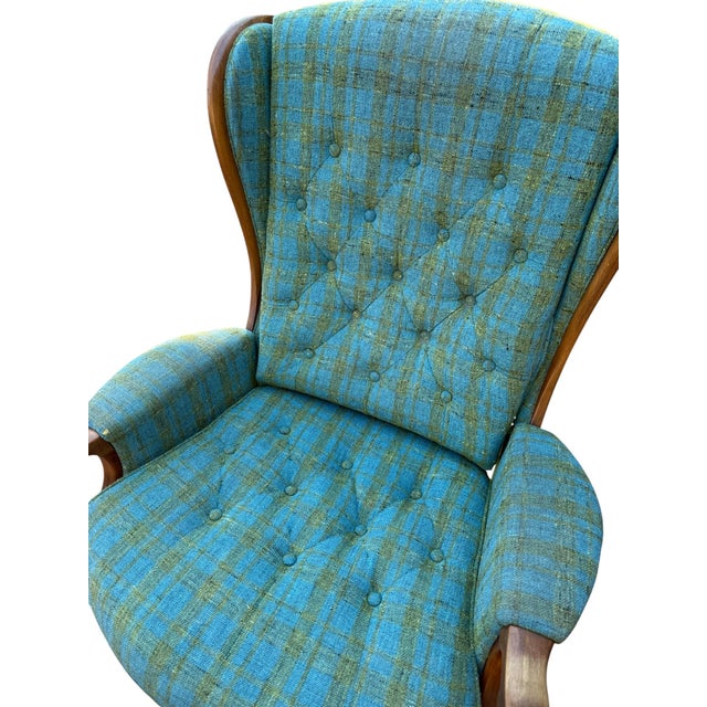 1960s Heywood-Wakefield Danish Modern Tufted Swivel Walnut Wingback Lounge Chair & Swivel Ottoman For Sale - Image 11 of 16