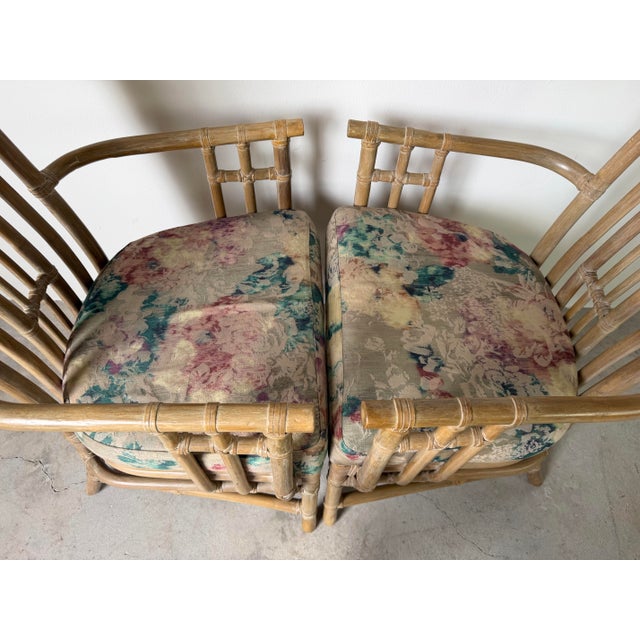 Vintage Coastal Organic Rattan and Leather Arm Dining Chairs – A Pair For Sale - Image 11 of 12
