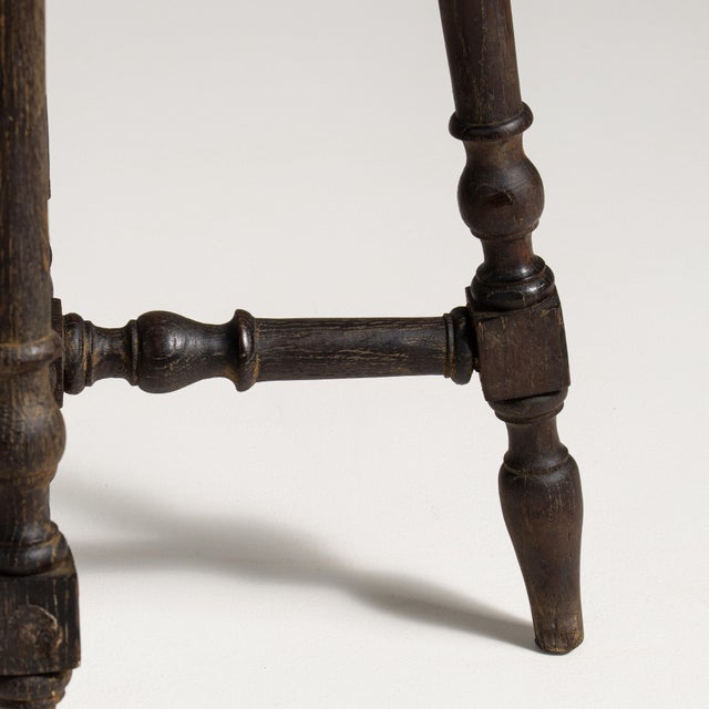 1910s French Chestnut Brown Art Nouveau Pedestal Table with Ceramic Tile Top For Sale - Image 11 of 15