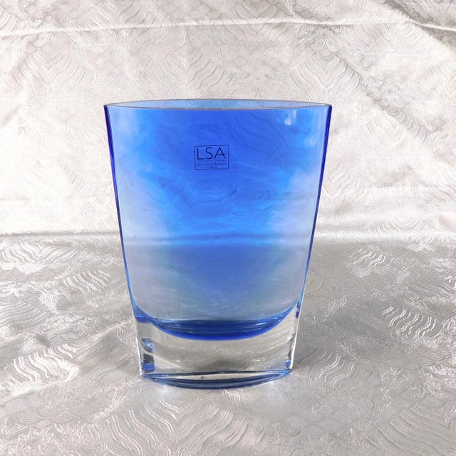 Slender Blue Art Glass Vase by Lsa Poland For Sale In San Francisco - Image 6 of 6