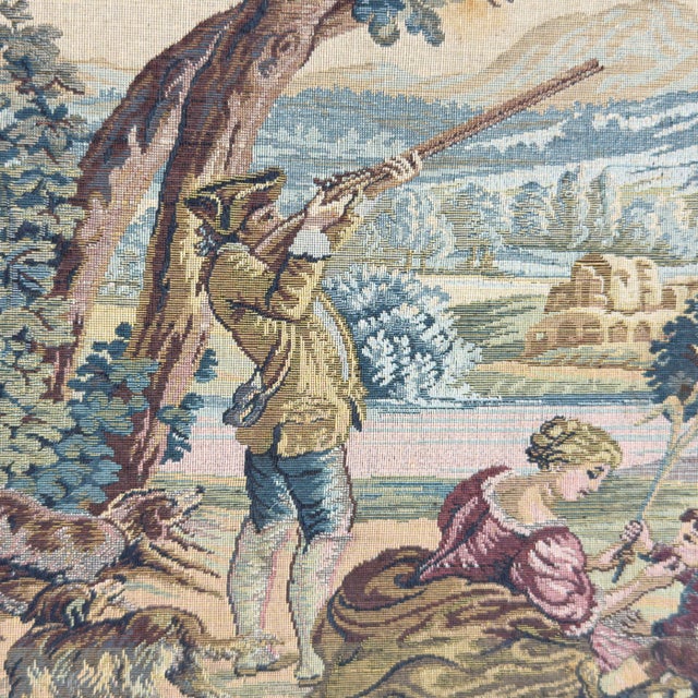Tapestry Pastoral Scene Landscape Forest in Wooden Frame, 1900s For Sale - Image 6 of 10