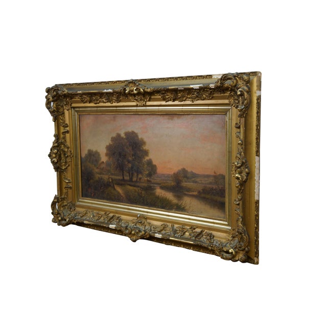 Realism Antique 1906 Henry Maidment Pastoral Country Landscape Oil Painting 32" For Sale - Image 3 of 13