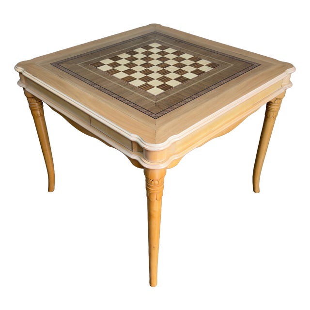 Vintage Light Wood Inlaid Game Table For Sale