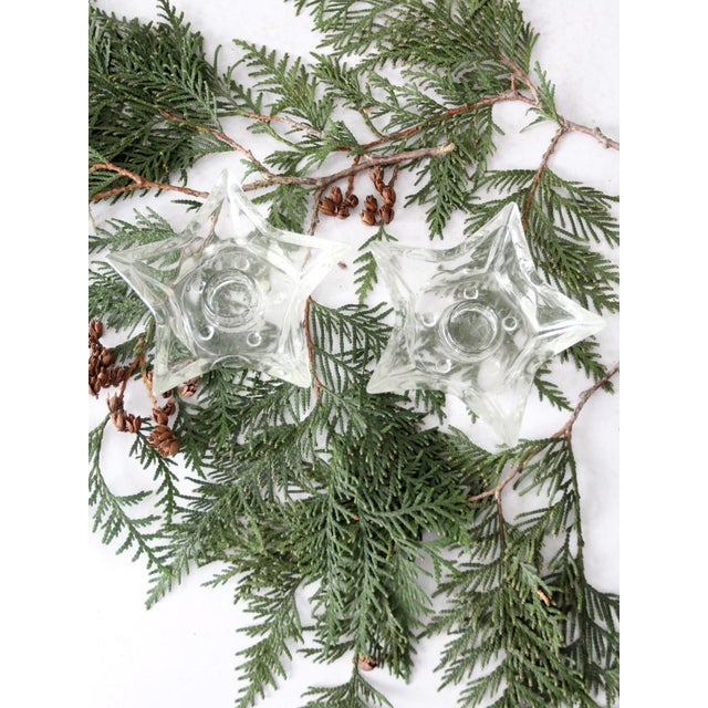 Glass Vintage Cut Glass Star Candle Holders Pair For Sale - Image 7 of 10