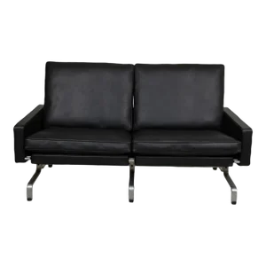 Pk-31/2 2-Seater Sofa in Black Aniline Leather by Poul Kjærholm for E. Kold Christensen, 1960s