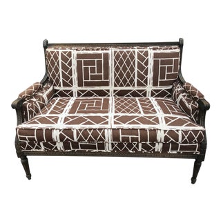 French Settee in Vintage Chippendale Fabric For Sale
