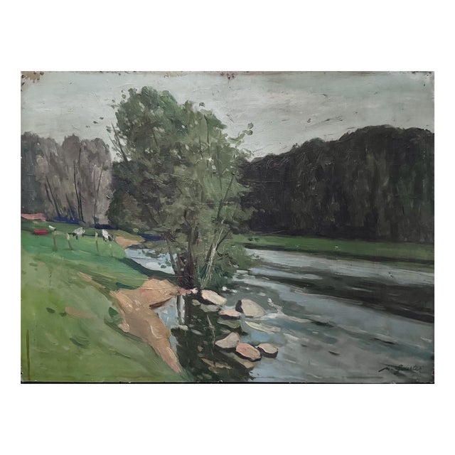 Loire Riverbank, 1930, Oil Painting For Sale