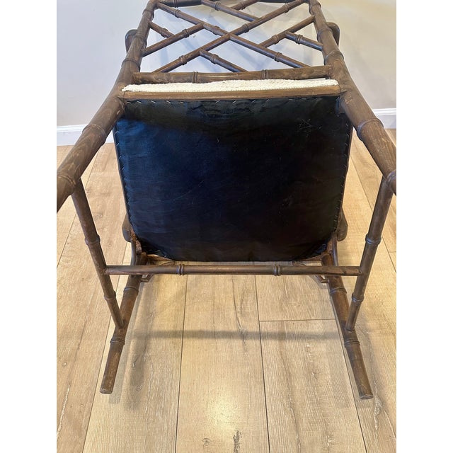 Vintage Chinese Chippendale Hollywood Regency Faux Bamboo Cane Arm Chair For Sale In Los Angeles - Image 6 of 6