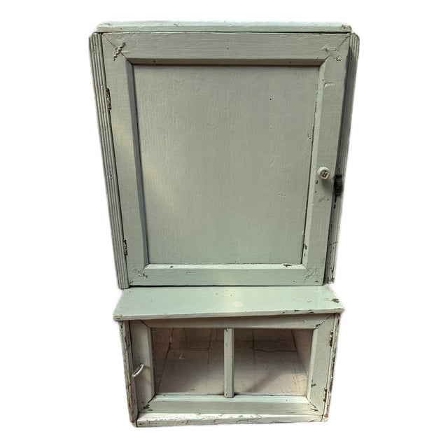 1950s Rustic Hanging Painted Wooden Cabinet For Sale