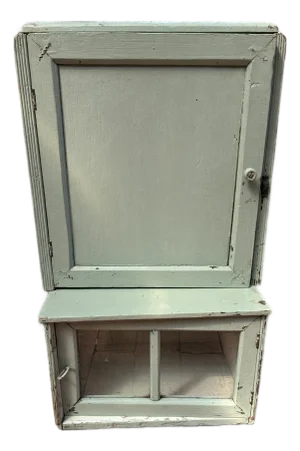 1950s Rustic Hanging Painted Wooden Cabinet