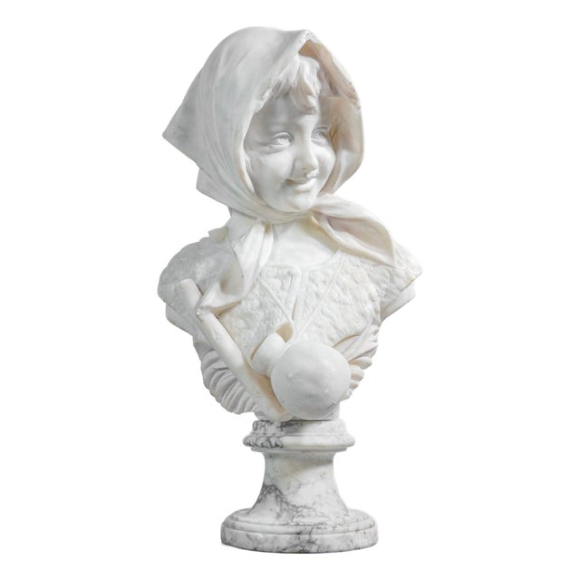 Marble Bust of a Girl with a Water Bottle. 1800s For Sale