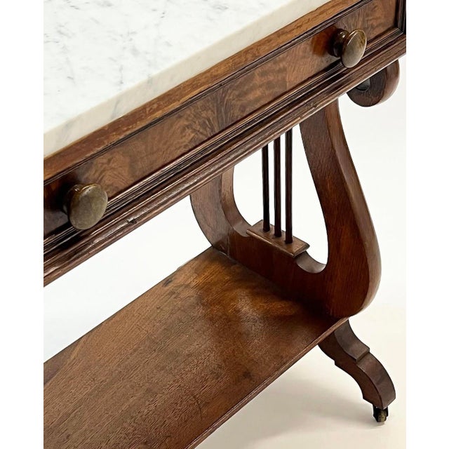 Antique Marble Top Mahogany Lyre Table For Sale - Image 4 of 12
