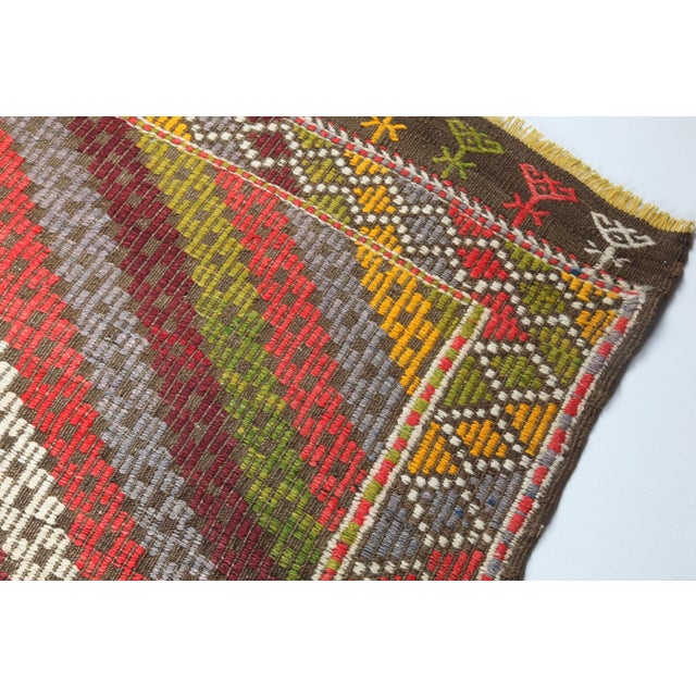1960s Handmade Emproidery Vintage Turkish Floor Kilim-6' X 8' 3'' For Sale - Image 12 of 12