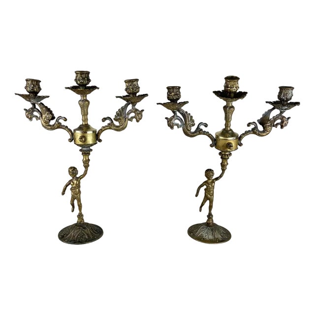 Italian Bronze Candelabras, 1960s, Set of 2 For Sale