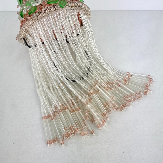 Light Pink Vintage Art Deco Czech Beaded Lamp Shade For Sale - Image 8 of 11