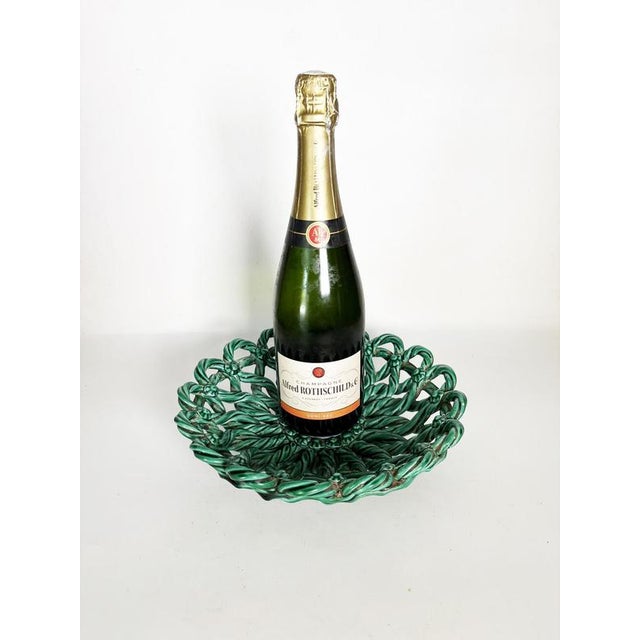Rustic Green Ceramic Fruit Basket, France, 1970 For Sale - Image 3 of 11