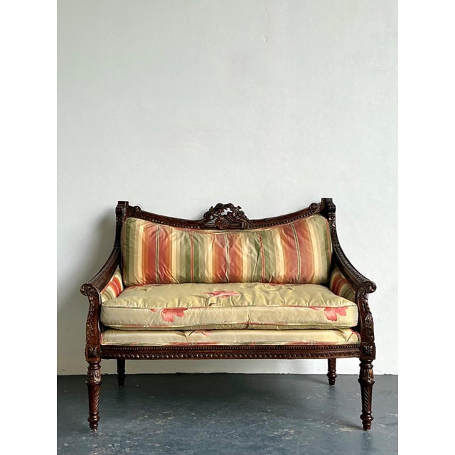 Vintage Louis XVI Carved Canape Settee For Sale - Image 13 of 18