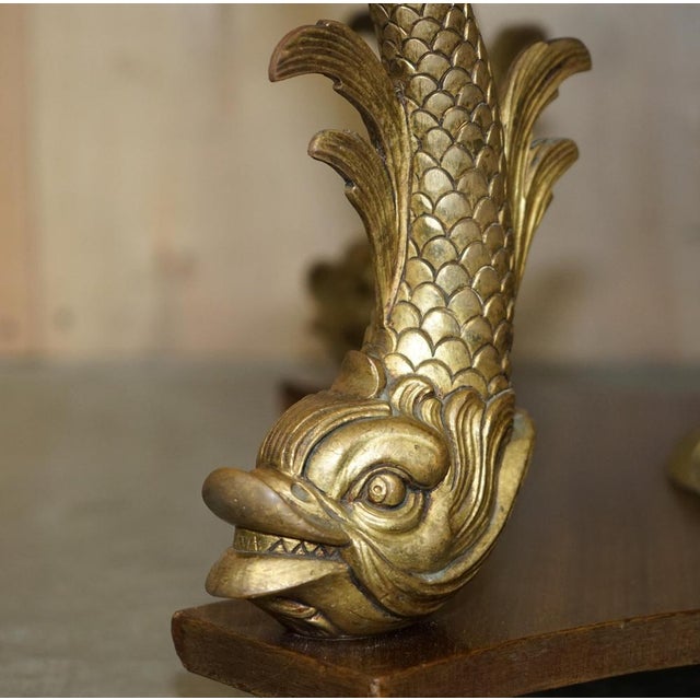Brown 19th Century Italian Gilt Brass & Carrara Marble Dolphin Coffee Table For Sale - Image 8 of 18