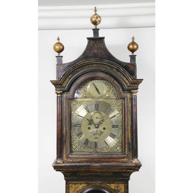 English George III Green Japanned Tall Case Clock For Sale - Image 3 of 11