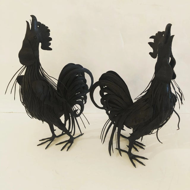 Hand Forged Iron Rooster Sculptures -A Pair For Sale - Image 12 of 12