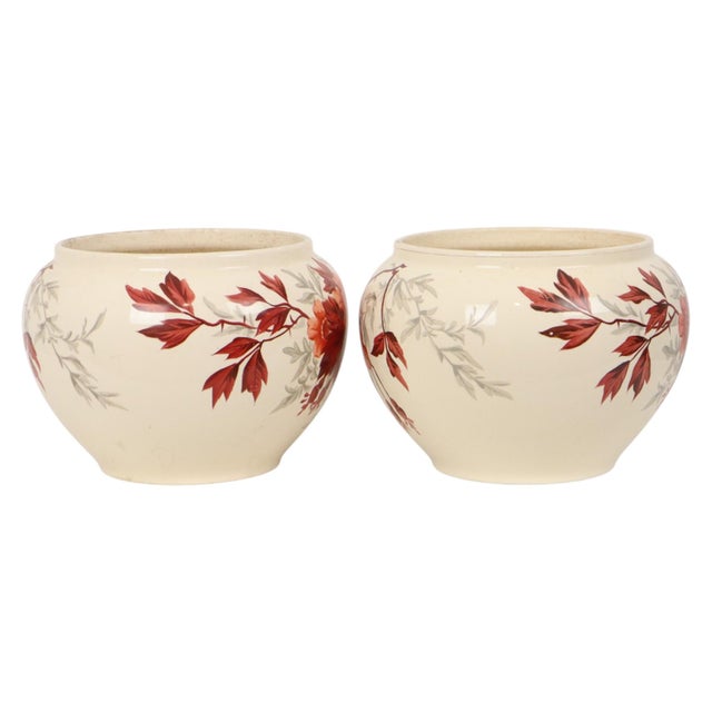 Brown Large Antique Flower Pots Cachepots with Floral Decor, Set of 2 For Sale - Image 8 of 18