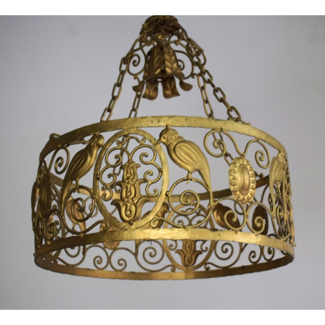 Art Nouveau Style Wrought Iron Ceiling Lamp, 1890s For Sale - Image 6 of 8