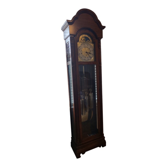 1990s Ridgeway Oak Grandfather Clock Westminister Chimes Chairish