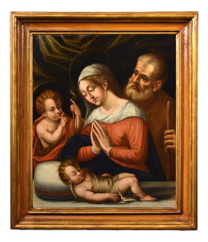 Circle of Giovanni Battista Ramenghi, Holy Family, 1620, Oil on Canvas, Framed