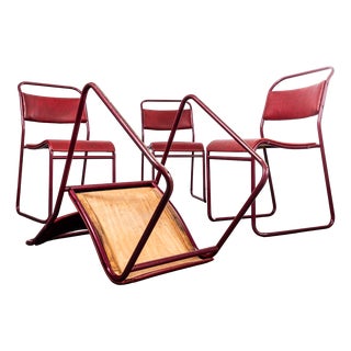 Upholstered Tubular Stacking Dining Chairs from PEL, 1950s, Set of 4 For Sale
