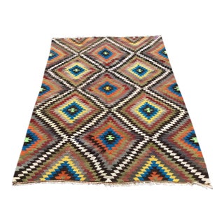 Vintage Diamond Design Kilim Rug - 66" X 93" For Sale