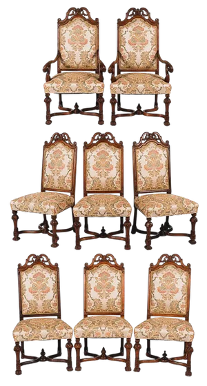 Set of Eight Antique 19th Century French Baroque Carved Walnut and Upholstery Dining Chairs